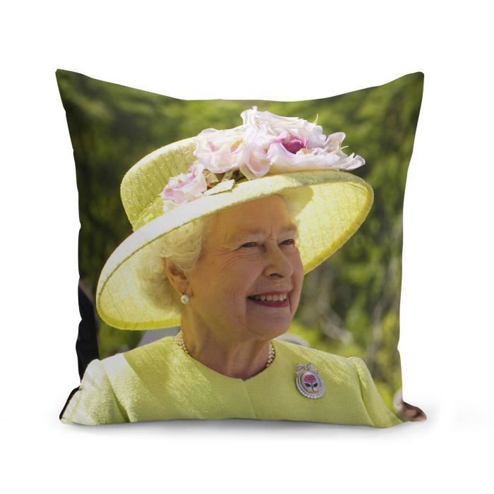 Housse de Coussin 40x40 cm Reine Elizabeth Jaune Angleterre Royaume Unis Portrait