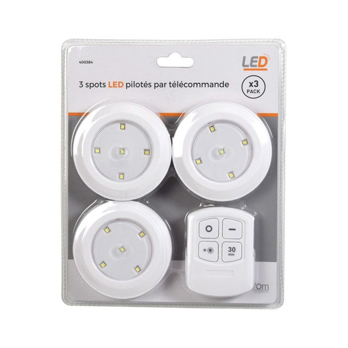 Lot de 3 spots leds avec téléc Blanc