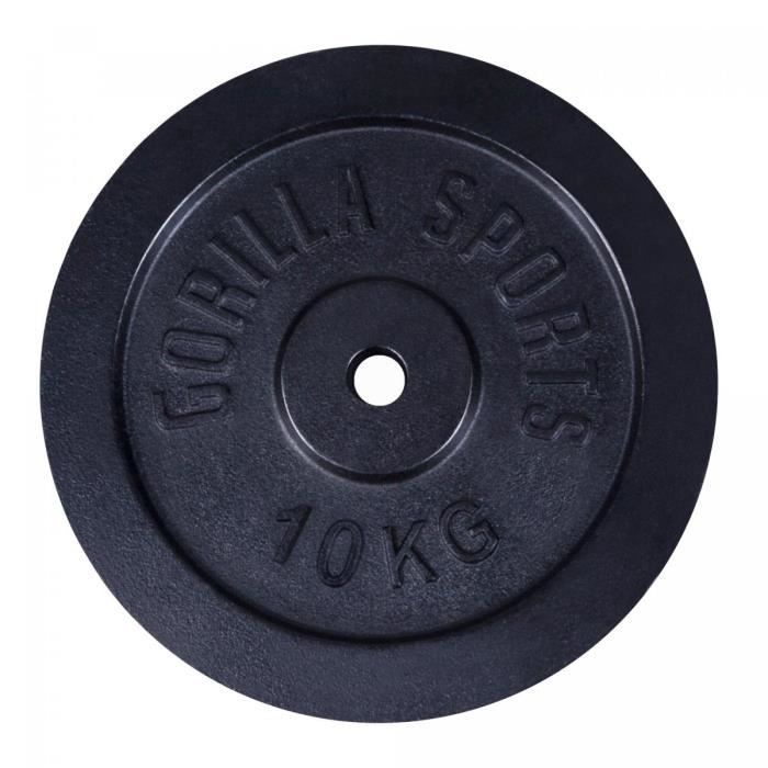 1 disque de poids en fonte noire de 10 kg - Ø 31mm d'alésage