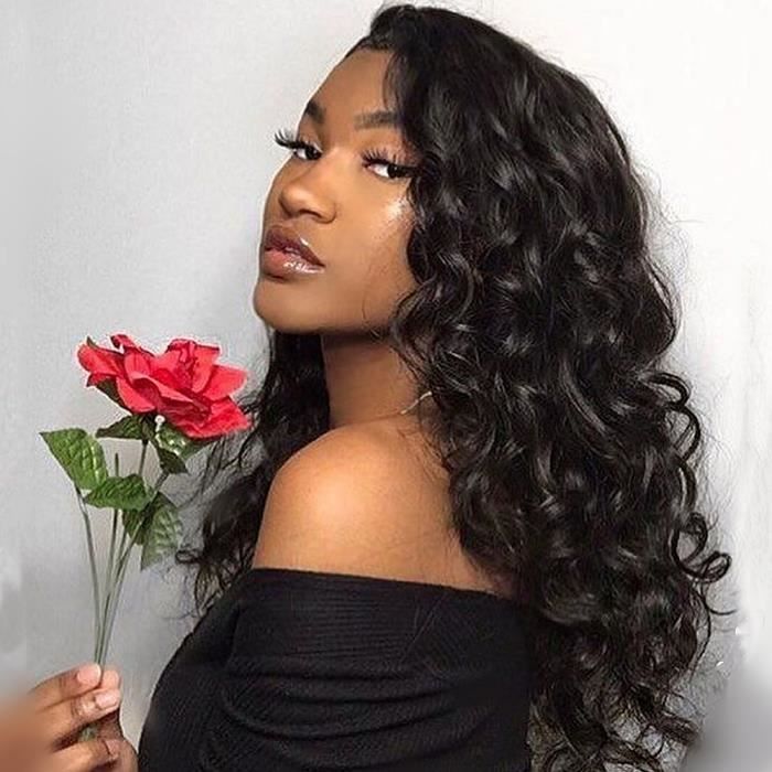 Perruque Lace Closure Wig naturelle indienne cheveux humains 10 Pouces Loose Wave 4x4 ligne de cheveux naturelle