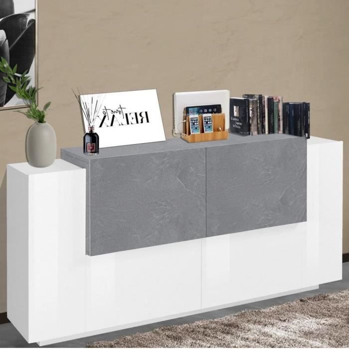 Buffet design Bi-color CORO 160 cm Finition blanc laqué brillant-gris ardoise blanc MDF Inside75