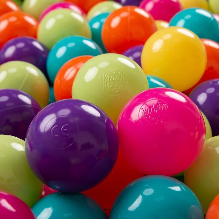 KiddyMoon 100 ∅ 7Cm Balles Colorées Plastique Pour Piscine Enfant Bébé Fabriqué En EU, Vert Clair-Jaune-Turquoise-Orange-Ros