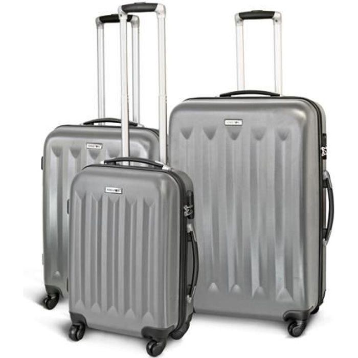 BAGAGE KINSTON LOT DE 3 VALISE RIGIDE 4 ROUES GRIS