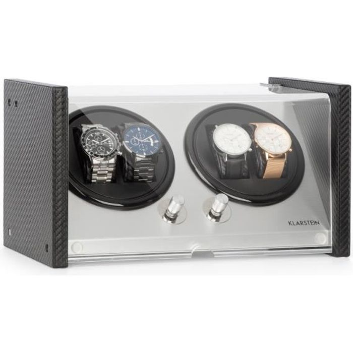Klarstein Tokyo 4 Remontoir automatique de luxe pour 4 montres - 4 programmes et 3 vitesses de rotation - Moteur silencieux - Noir