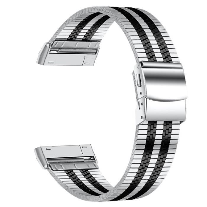 5 Perles En Acier Inoxydable Bande De Montre Tortue Boucle Bracelet Poignet Pour FITBIT VERSA 3-FITBIT SENSE - Épissage Noir