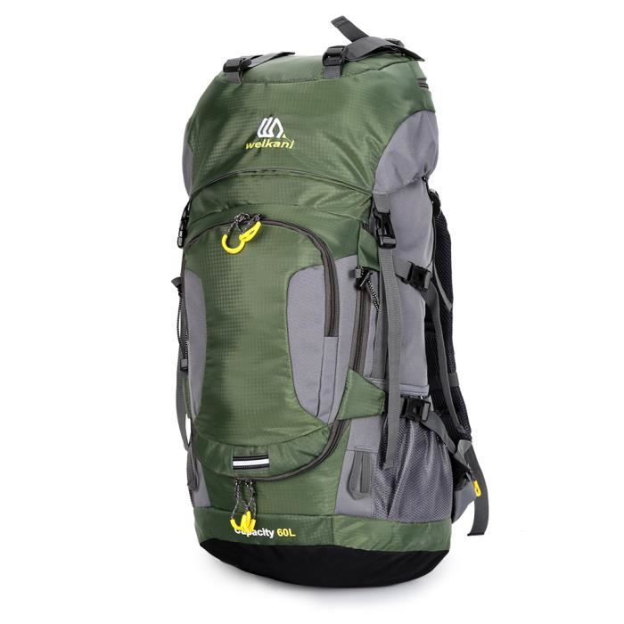 60L Sac À Dos de randonnée camping Alpinisme Sport en Plein Air avec Housse De Pluie - Vert