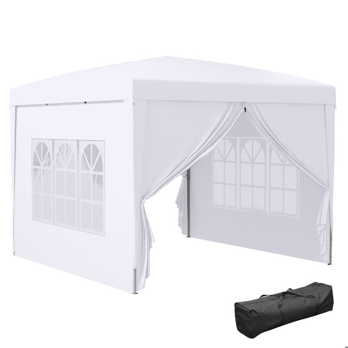 Tonnelle barnum tente de réception pliante 3 x 3 x 2,55 m avec fenêtres + sac de transport blanc
