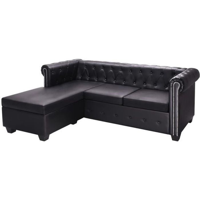 Canapé Chesterfield en forme de L Cuir synthétique Noir