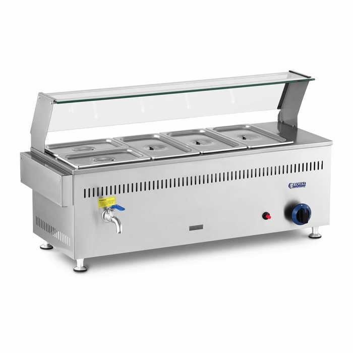 Vitrine Bain-Marie À Gaz Comptoir Chaud Professionnel 3300W 5 Bacs GN 150mm Inox
