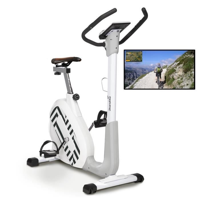 Skandika Elskling - Vélo d'appartement - Selle Vintage - 24 Prog. - 32 Niveaux de résistance - Inertie 11 kg - Bluetooth