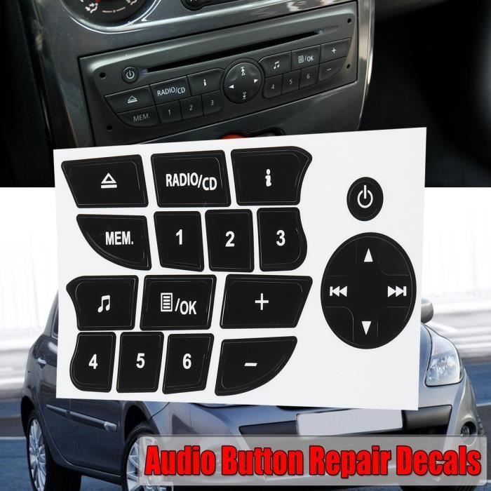 TEMPSA Voiture Bouton autocollants de réparation radio cd Audio Stickers Pour Twingo Renault Clio et Megane 2009-2011