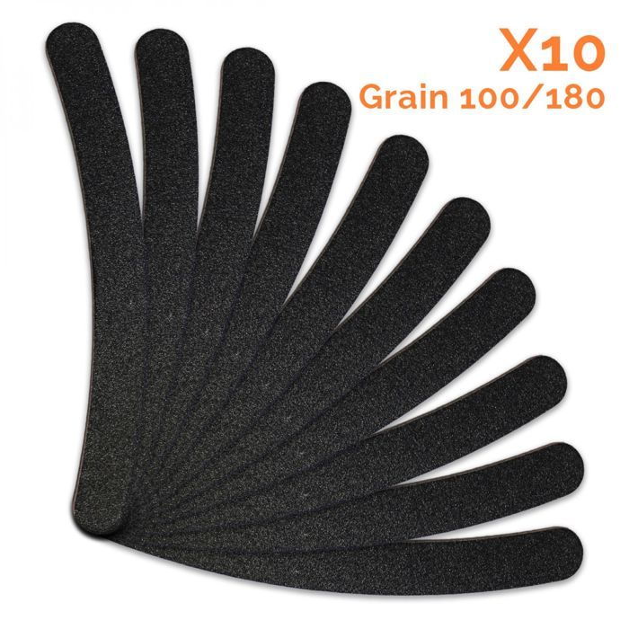 Lot de 10 limes à ongles banane premium - Grain 100/180 - Noir - Vivezen