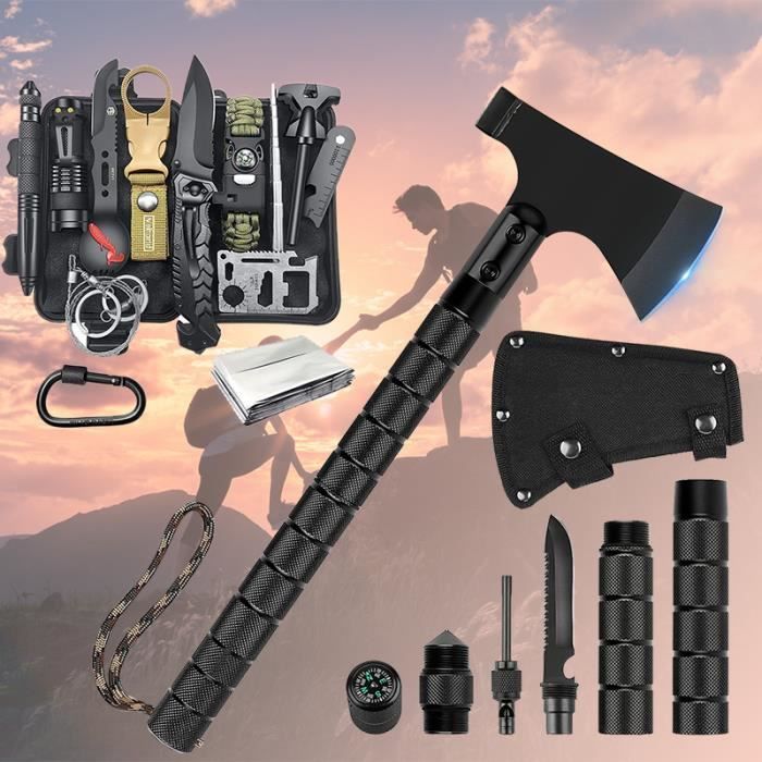 Kit de survie 13 en 1+Outil multifonctionnel de hache EDC pour camp tactique de survie de hache pliante militaire