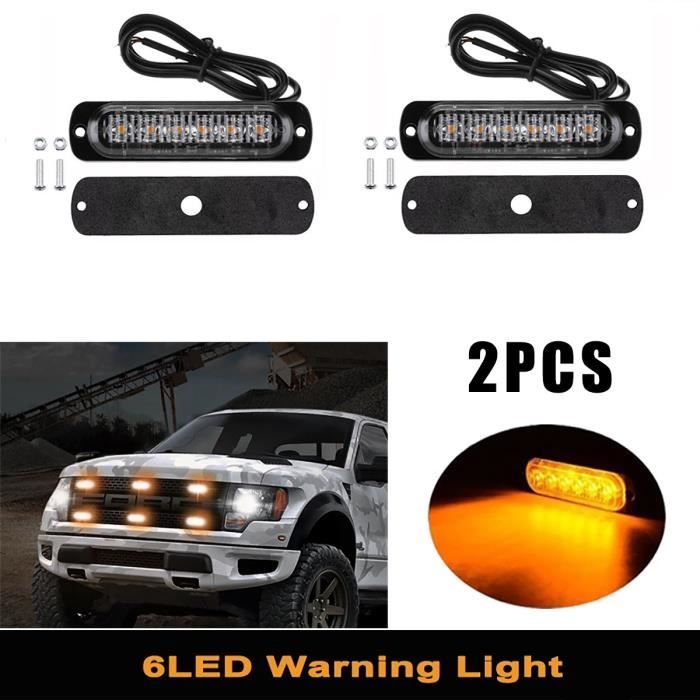 2PCS Feux d'avertissement 6 LED 12-24 V Clignotants avant de voiture Lumières stroboscopiques orange d'urgence