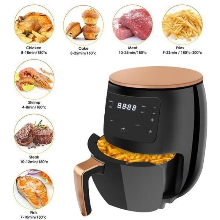 TL25879-Friteuse Air Fryer 4.5L - Friteuse Électrique - 1400W - Ecran tactile - Sans huile - 8 préréglages de cuisson - Noir