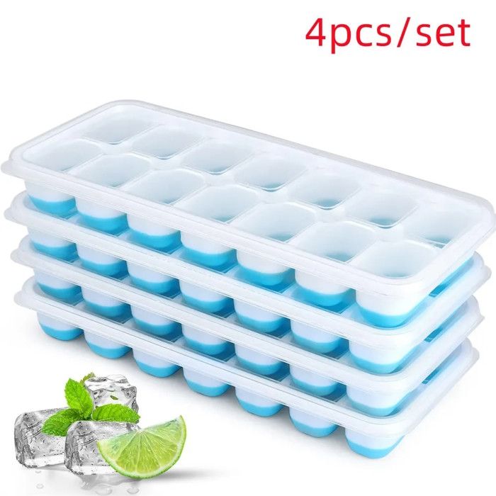 Plateau De Congélateur En Silicone Avec Couvercle - 4 Compartiments, Réutilisable, Antiadhésif, Pour Glaçons, Soupes, Aliments Bébé - 17x14,3x3,6 Cm