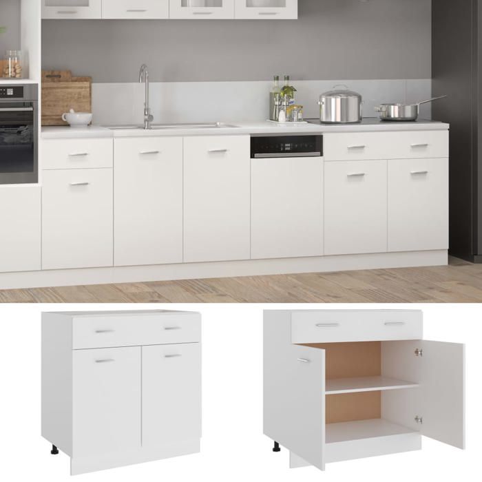 Armoire de plancher à tiroir Meuble bas cuisine Armoire rangement Blanc 80x46x815cm Bois ingénierie 3824812 FrenchDays