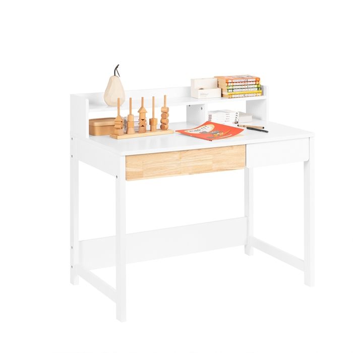 SoBuy Bureau Informatique FWT106-W avec 1 Étagère et 2 Tiroirs Bureau dOrdinateurTable d’Étude à Domicile Table de Bureau Table