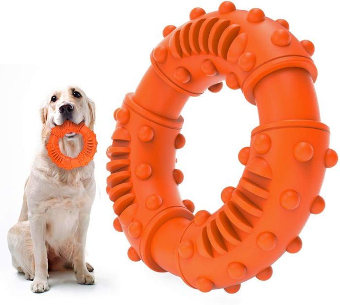 Meilleurs prix pour Jouet à mâcher pour chien ultra résistant - Caoutchouc naturel le plus résistant - Jouets pour chien texturés pour toutes les masti