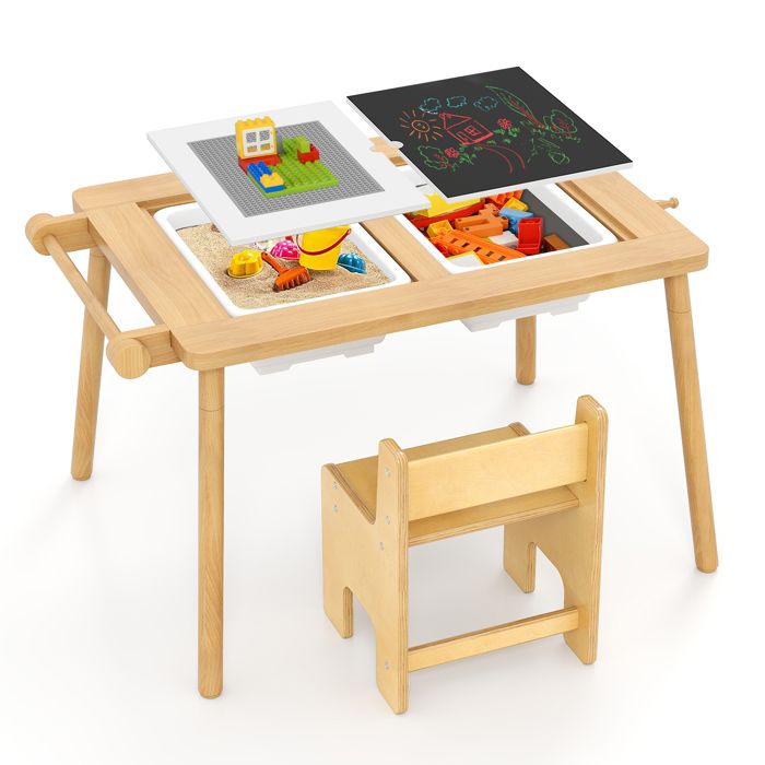 Table Sensorielle Enfants Cateam - 3 Bacs Rangement Pliables Avec Inserts Bois Jeux Éducatifs