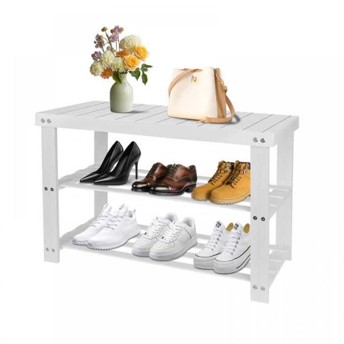 B.LIVEM Banc à Chaussures en Bambou Étagère pour Chaussures à 3 Niveaux pour Chaussures dans Couloir Chambre Salon Blacon