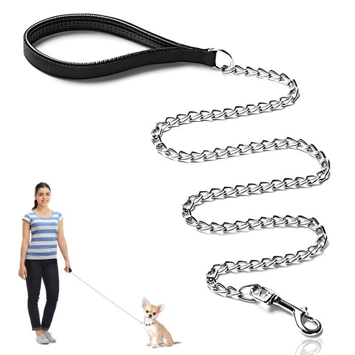 Comparer les prix de Laisse anti-morsure pour chien 120 cm légère robuste en métal avec poignée en nylon pour petits chiens (3 mm)