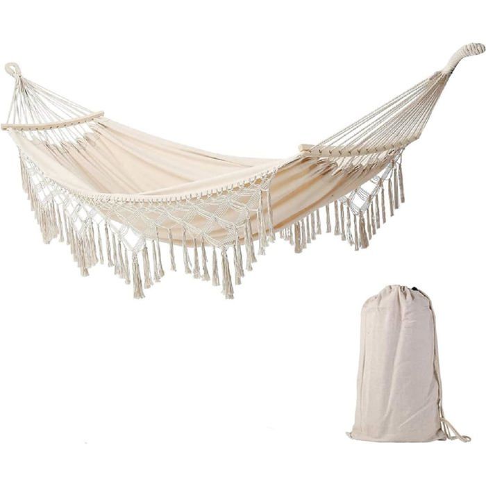 Hamac Avec Barres En Bois - Noir Et Blanc 200x80 Cm - Pour Jardin, Balcon Ou Terrasse | 120 Kg Max