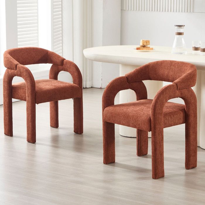 Ya-Home Chaise de Salle à Manger Lot de 2 Chaise Salle à Manger en Chenille Chaise de Cuisine Moderne avec Dossier Incurvé Orange