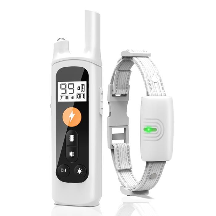 Collier de Dressage pour Chien avec Télécommande pour Chiens de 3 à 55 Kg Rechargeable Collier Anti Aboiement Étanche 4 Modesblanc