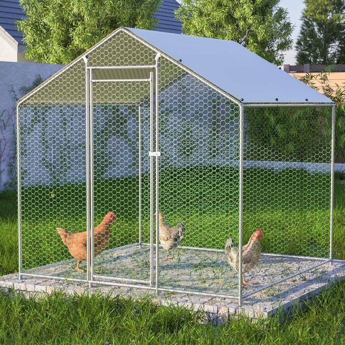 Thanaddo – Poulailler enclos 4 m² 2×2 m acier galvanisé grillage renforcé porte large montage facile extérieur.