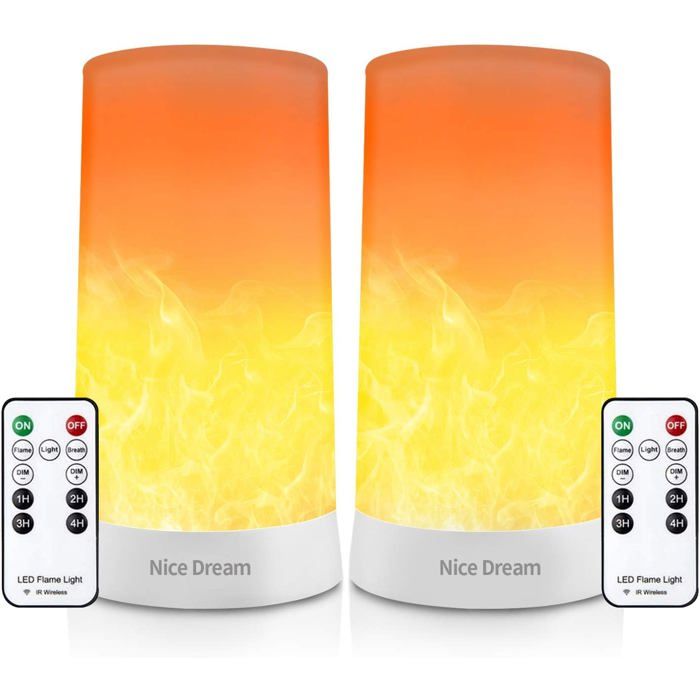 Lampe à effet de flamme avec télécommande rechargeable par USB 2 LED
