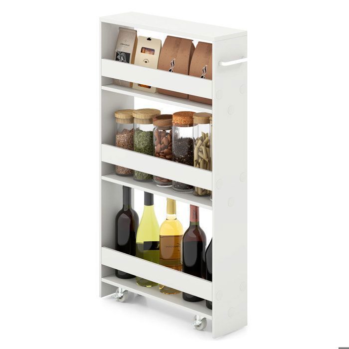 GIANTEX Desserte de Cuisine Étroit à Roulettes avec Freins-475x13x805cm-Chariot de Service à 4 Niveaux avec Poignée