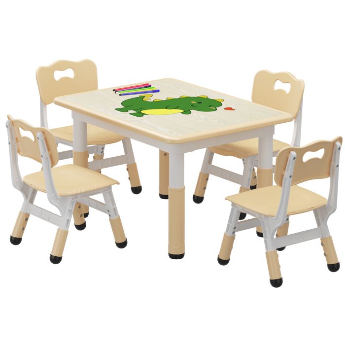 Ensemble 1 table et 4 chaises pour enfants-HOERFURIY-hauteur réglable set de 5 pièces salle de jeux CHENE
