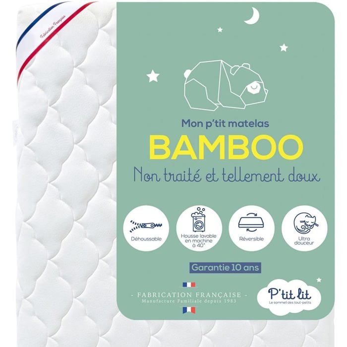 Matelas Enfant PTIT LIT Bamboo 70x140 cm - Doux Déhoussable Oeko Tex®