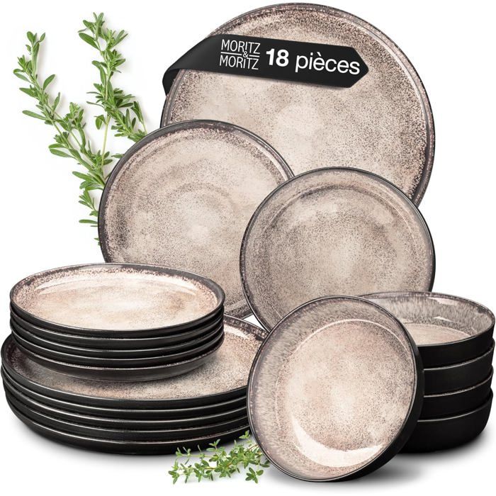 Moritz & Moritz VIDA Service de Table 18 Pièces Beige - 6 Assiettes Plates et Creuses