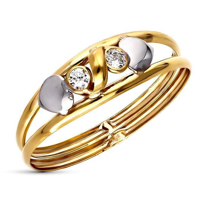 Bague en or jaune 9 carats avec double anneau et détails en forme de cœur zircon cubique largeur maximale 6 mm.