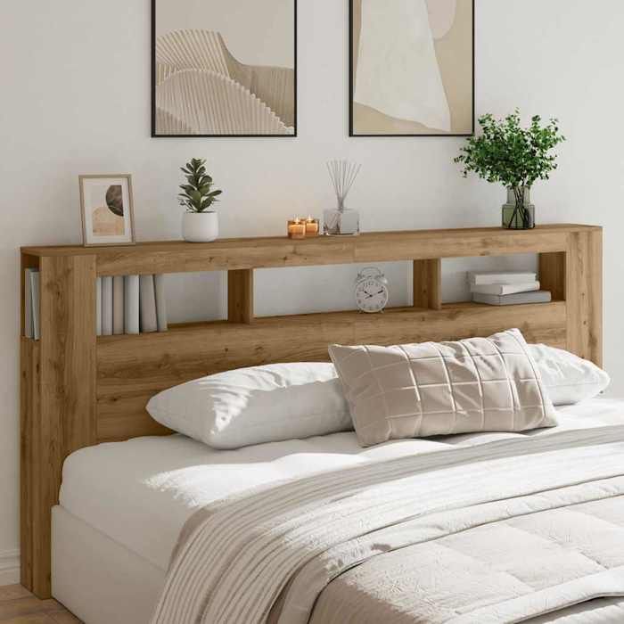 Tête de lit à LED - vidaXL - Chêne artisanal - 220x185x1035 cm - Bois dingénierie - LED RVB