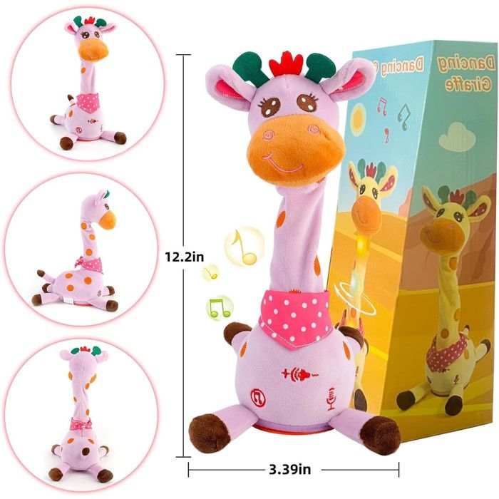 Girafe Musicale et Dansante Parlante avec Enregistrement - Peluche Interactive Répète les Mots - Contrôle du Volume - Version