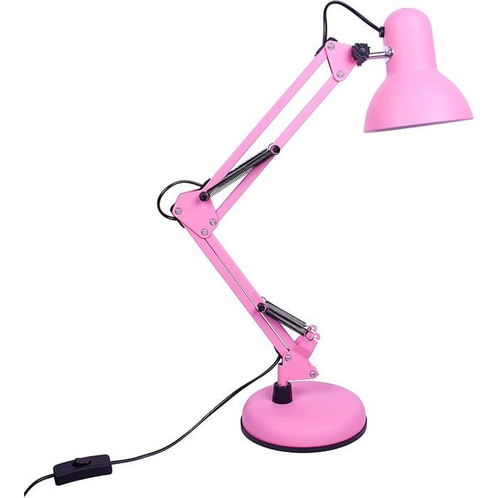 Lampe de Bureau LED à Bras Articulé - Design Rétro Vintage Douille E27 pour Bureau/Chambre - Rose/Matte LAMPE A POSER