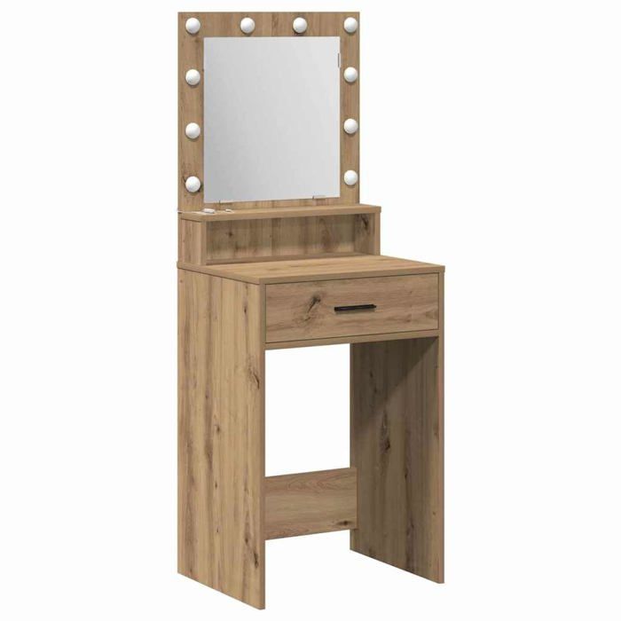 Table de maquillage avec miroir LED - vidaXL - 50x41x135 cm - Chêne artisanal - Bois dingénierie - 2 tiroirs