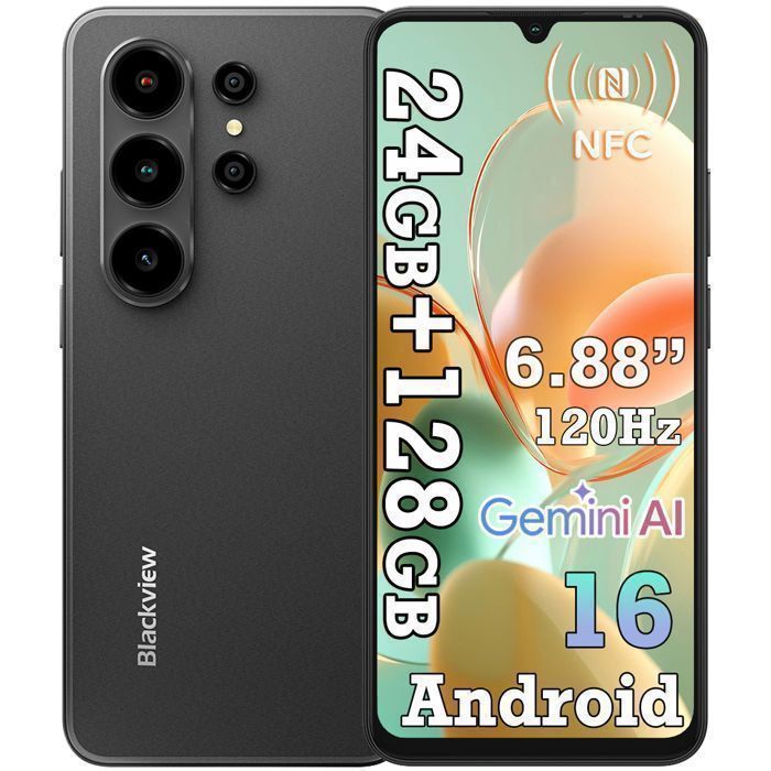 Blackview WAVE 10 Smartphone 6.88" 120Hz 24Go(8+16) + 128Go/jusqu'à 2To 5000mAh Android 16 32MP Téléphone 4G Double Sim GPS - Noir - Cdiscount Téléphonie