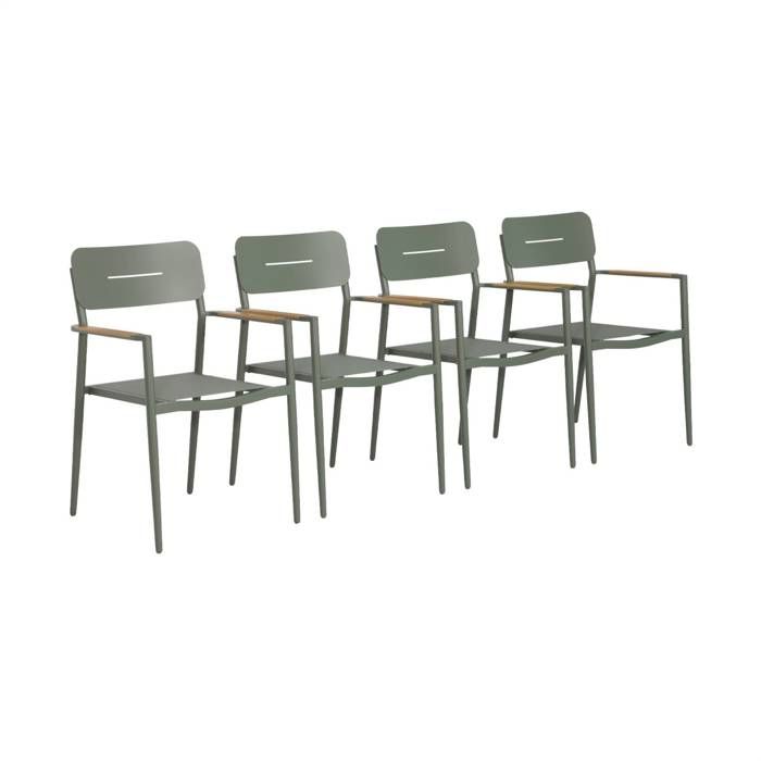 Lot de 4 fauteuils de jardin aluminium et textilène kaki - Fira Lot de 4 fauteuils de jardin aluminium et textilène kaki - Fira