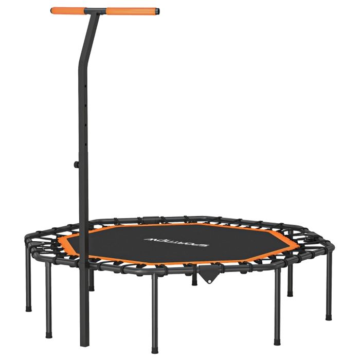 Trampoline de fitness - Poignée réglable - Saut silencieux - Pliable - 128x120x98-126 cm - Élastiques 8 mm