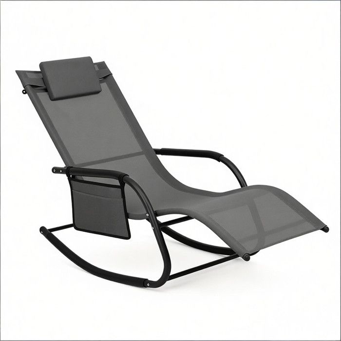 Chaise Longue Berçante Outdoor 152x83x62cm Tissu Polyester Respirant Charge 150kg Assise ergonomique Jardin/Terrasse - Gris