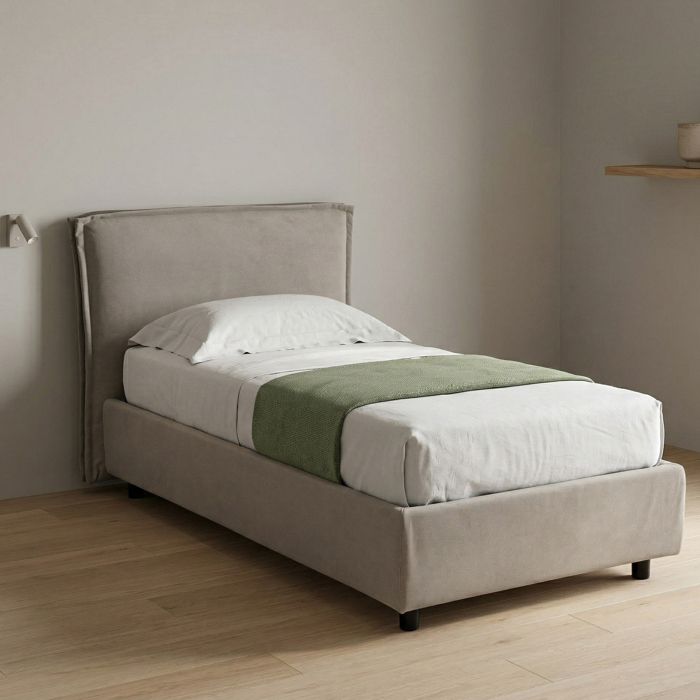 Lit simple Brozolo Dmora en tissu gris taupe Lit simple Brozolo Dmora en tissu gris taupe