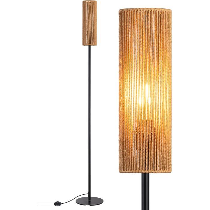 Lampadaire Sur Pied Salon Avec E27 Ampoule Led De 2700K Lumière Chaude Et Abat-Jour En Corde Tissée Interrupteur À Pédale La[IN22]