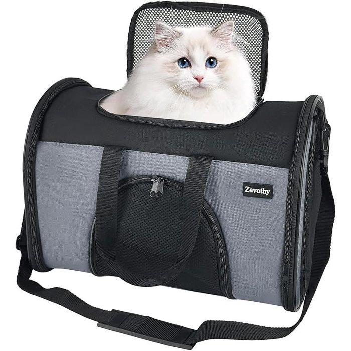 Sac Transport Chat ChienConception confortable et pratique Caisse Transport Chat avec Bandoulière Réglable Amovible S Gris
