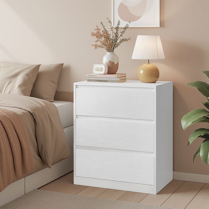 Commode de chambre avec 3 Tiroirs Meuble de Rangement 40 x 60 x 75 cm Style Moderne Blanc Commode de chambre avec 3 Tiroirs Meuble de Rangement 40 x 60 x 75 cm Style Moderne Blanc