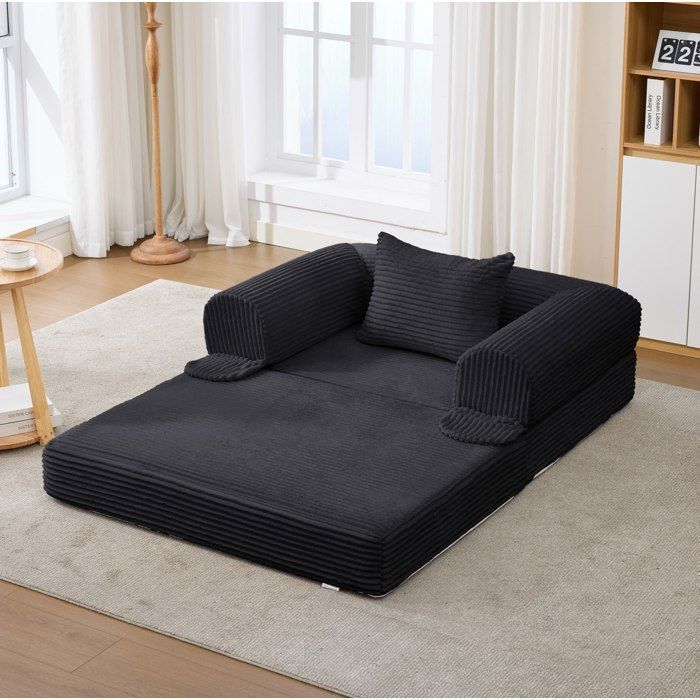 Manque de place ? chauffeuse 2 en 1 convertible 1 placevelours côtelé noiravec coussinsans montage120x85x65cmmoderne
