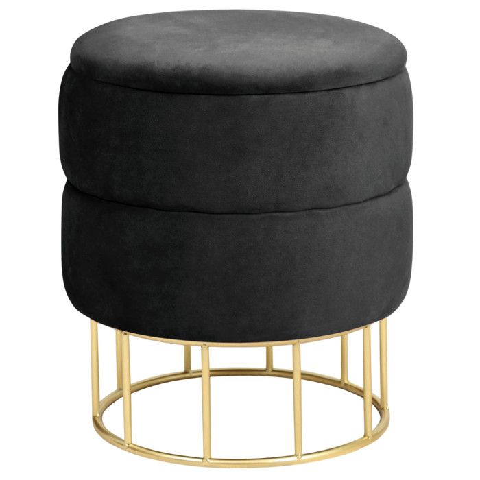 Pouf de Rangement avec Couvercle matelassé AKORD ELZA velour colour Noir hauteur 42 cm Pouf de Rangement avec Couvercle matelassé AKORD ELZA velour colour Noir hauteur 42 cm